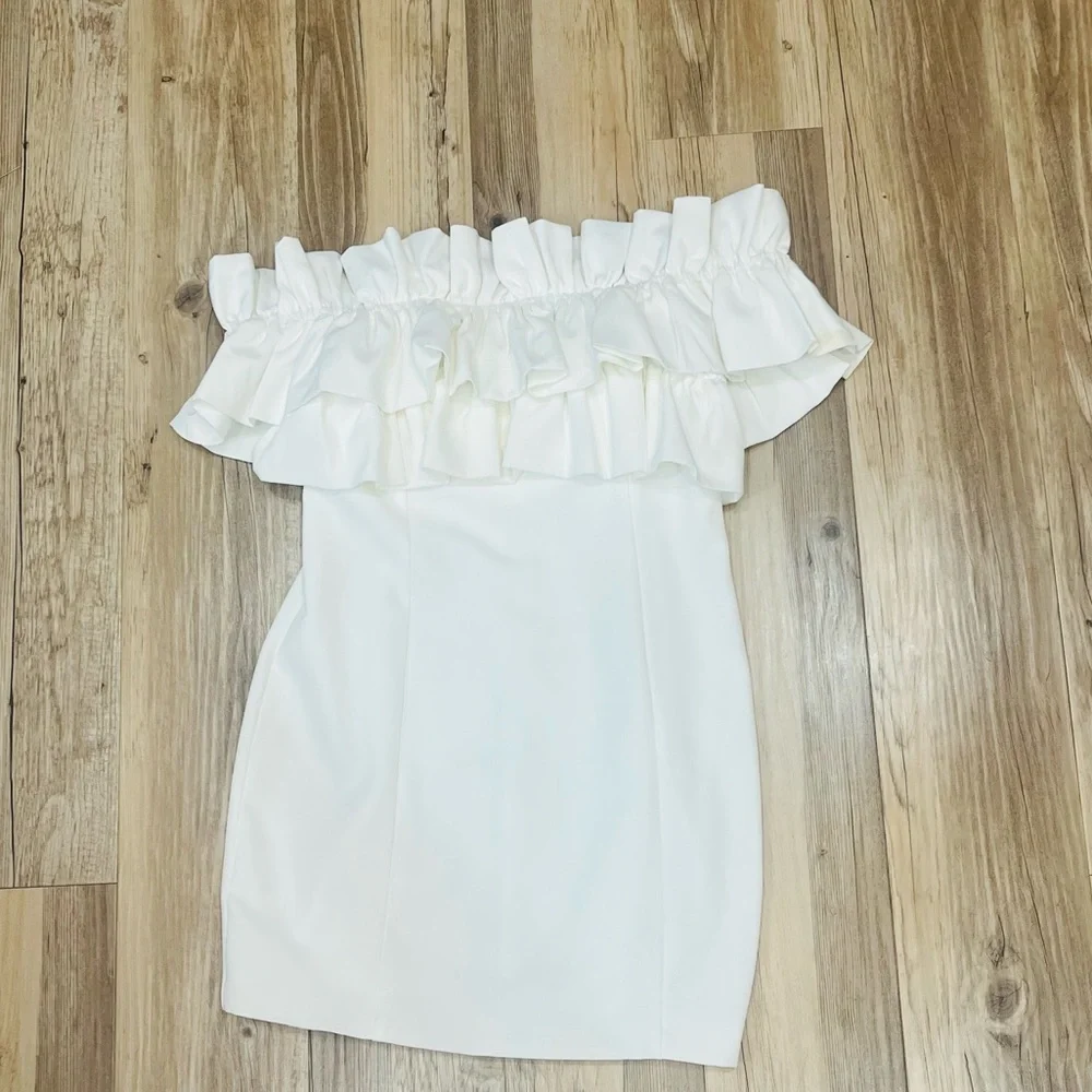 DO+BE boutique Off The Shoulder Ruffle Dress white size Large - Picture 7 of 8